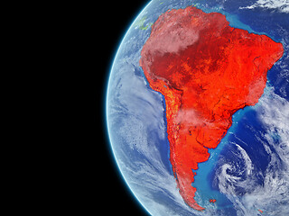 Image showing South America in red on globe