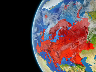 Image showing Europe in red on globe