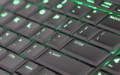 Image showing Close up led backlit computer laptop keyboard