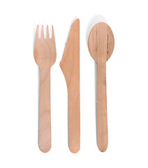 Image showing Eco friendly wooden cutlery - Plastic free concept - Wood - Isol