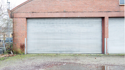 Image showing Industrial old garage door close up