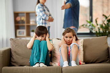 Image showing sad children and parents quarreling at home