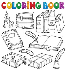 Image showing Coloring book old books theme set 1