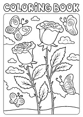 Image showing Coloring book roses and butterflies