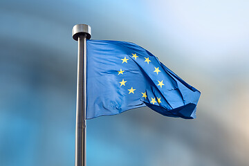 Image showing European Union flag on a blurred background.