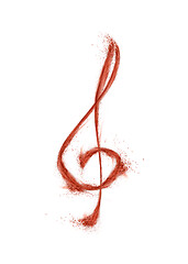 Image showing Treble clef made from red dust splash on a white background.