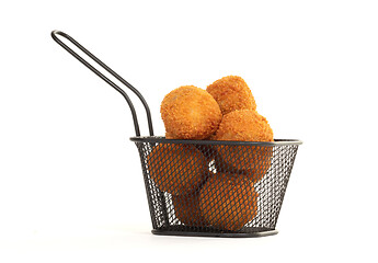 Image showing Dutch traditional snack bitterbal in a small basket