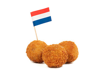 Image showing Dutch traditional snack bitterbal with a dutch flag