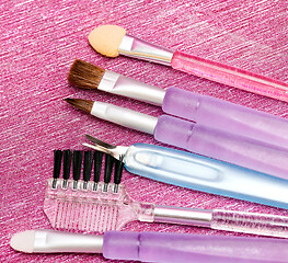 Image showing Different Makeup Brushes Shows Beauty Products And Cosmetic 