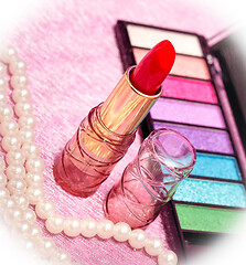 Image showing Cosmetic Lipstick Represents Beauty Product And Eyeshadow 