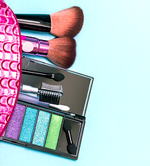 Image showing Cosmetic Makeup Kit Represents Soft Brush And Accessory 