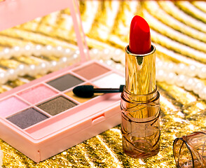 Image showing Makeup Red Lipstick Represents Beauty Products And Face 