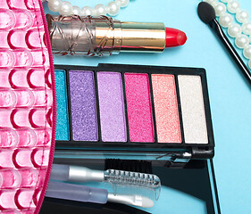 Image showing Makeup Kit Shows Eye Shadow And Cosmetology 