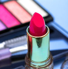 Image showing Makeup Pink Lipstick Shows Beauty Products And Face 