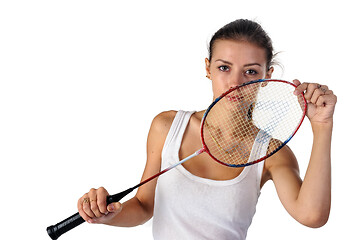 Image showing Beautiful girl with badminton racket in hands