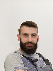 Image showing portrait of bearded hipster handyman