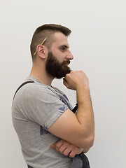 Image showing portrait of bearded hipster handyman