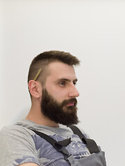 Image showing portrait of bearded hipster handyman