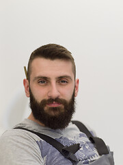 Image showing portrait of bearded hipster handyman