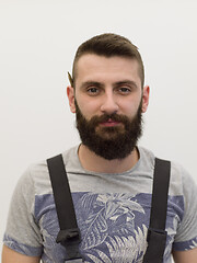 Image showing portrait of bearded hipster handyman