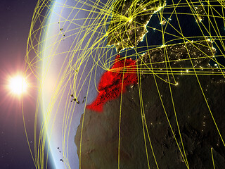 Image showing Morocco from space with network