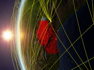 Image showing Tanzania from space with network