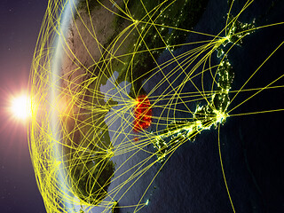 Image showing South Korea from space with network