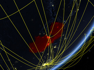 Image showing Zambia on dark Earth with network