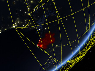 Image showing Gabon on dark Earth with network