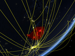 Image showing Zimbabwe on dark Earth with network