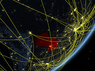 Image showing Paraguay on dark Earth with network