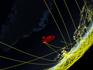 Image showing Iceland on dark Earth with network