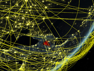 Image showing Armenia on dark Earth with network