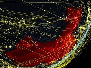 Image showing China on dark Earth with network