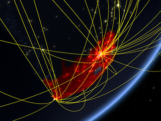 Image showing South Africa on dark Earth with network