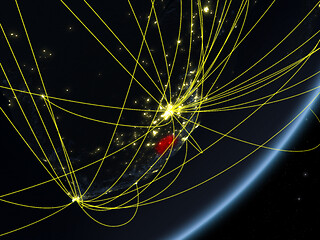 Image showing Lesotho on dark Earth with network