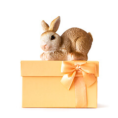Image showing easter bunny on an orange gift box