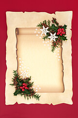 Image showing Christmas Scroll on Parchment with Holly & Cedar