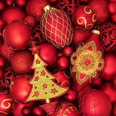 Image showing Christmas Tree Decorations in Red and Gold