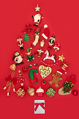 Image showing Abstract Christmas Tree on Red Background