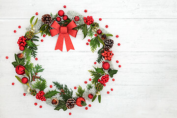 Image showing Christmas Wreath Decoration with Red Bow