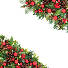 Image showing Decorative Christmas Festive Border  with Winter Greenery