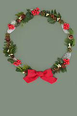 Image showing Winter Christmas & New Year Wreath with Red Bow