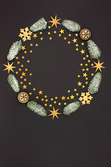 Image showing Abstract Christmas Wreath with Gold Stars