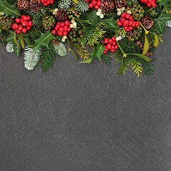 Image showing Christmas Background Border with Winter Holly & Flora