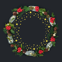 Image showing Gold Star & Floral Christmas Wreath 