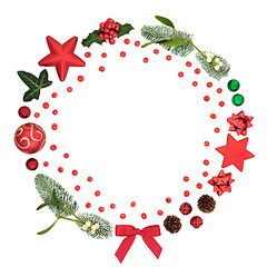 Image showing Christmas Wreath Abstract with Flora & Baubles