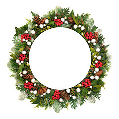 Image showing Christmas Decorative Table Setting with Winter Greenery