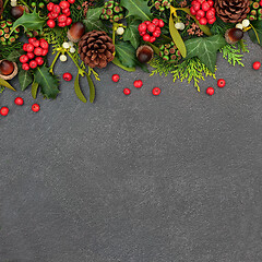 Image showing Christmas Winter and New Year Border with Winter Greenery