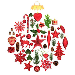 Image showing Christmas Tree Decorations and Traditional Winter Flora